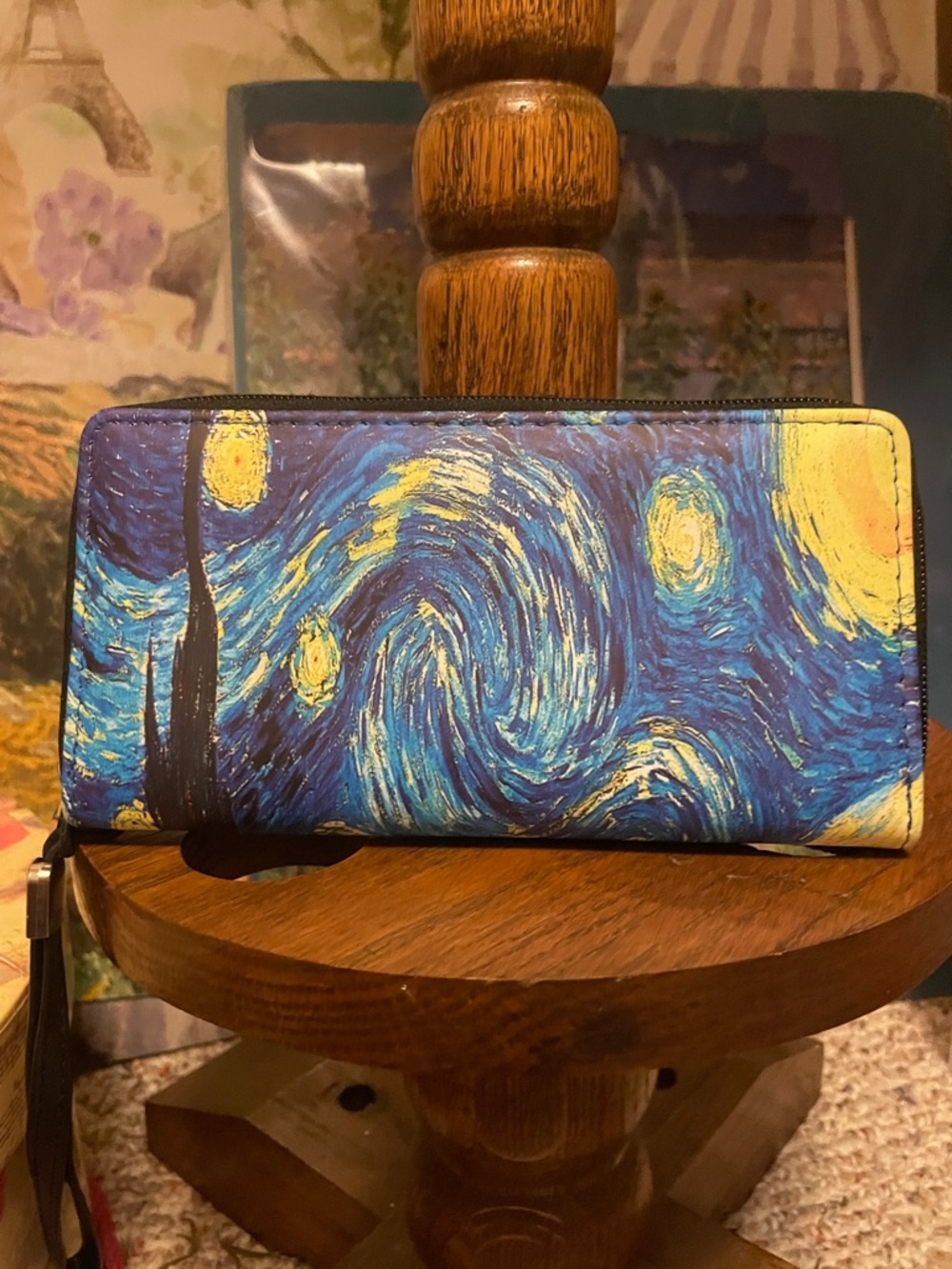 Starry Night Inspired Zip Wallet in Blue & Yellow